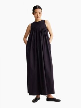 Róhe Sleeveless Black Maxi Dress with Pleated Yoke Detail NWT